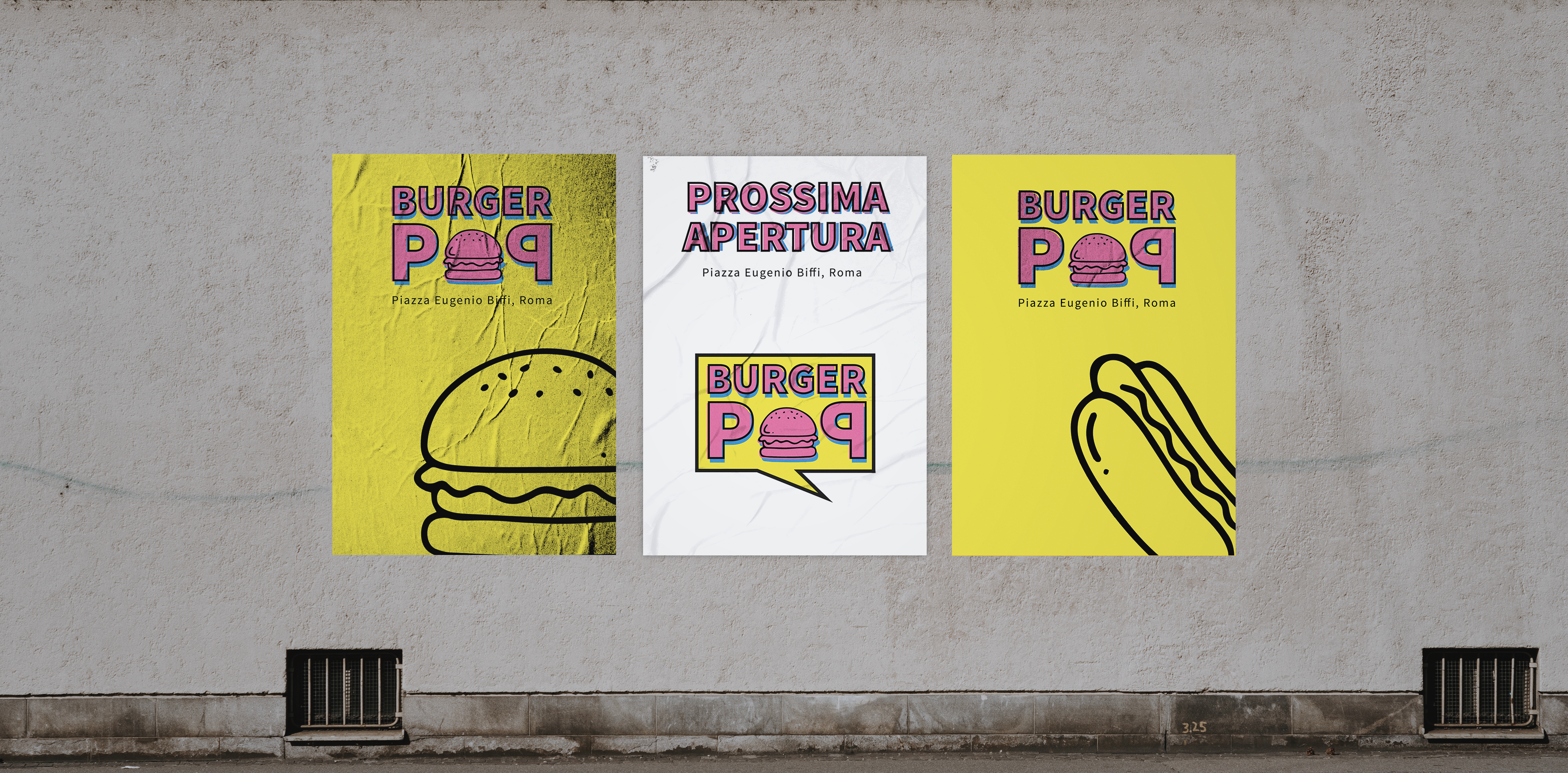 mockup poster pubblicitari del progetto burger pop