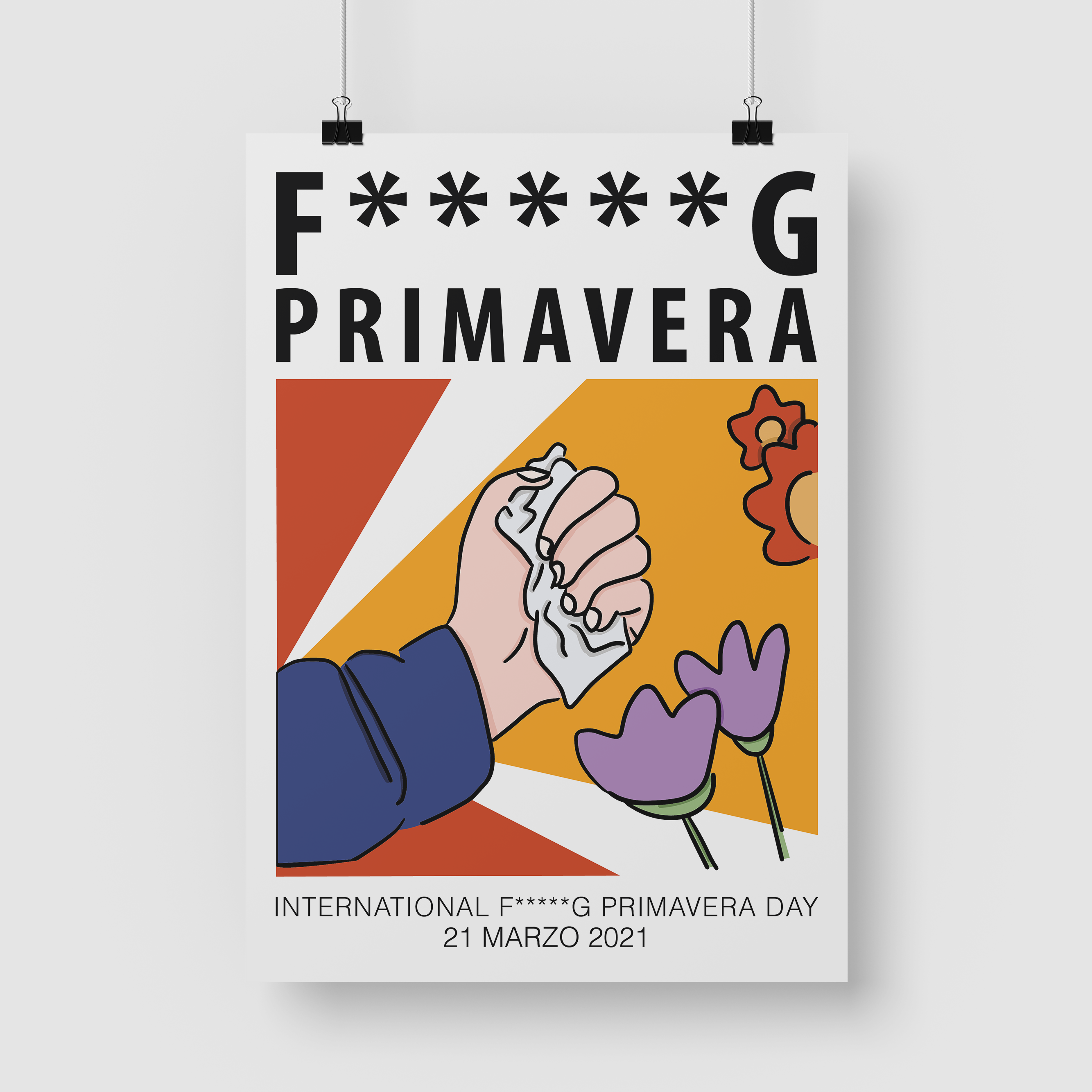 manifesto fucking primavera; illustrazione di una mano che stringe fazzoletto