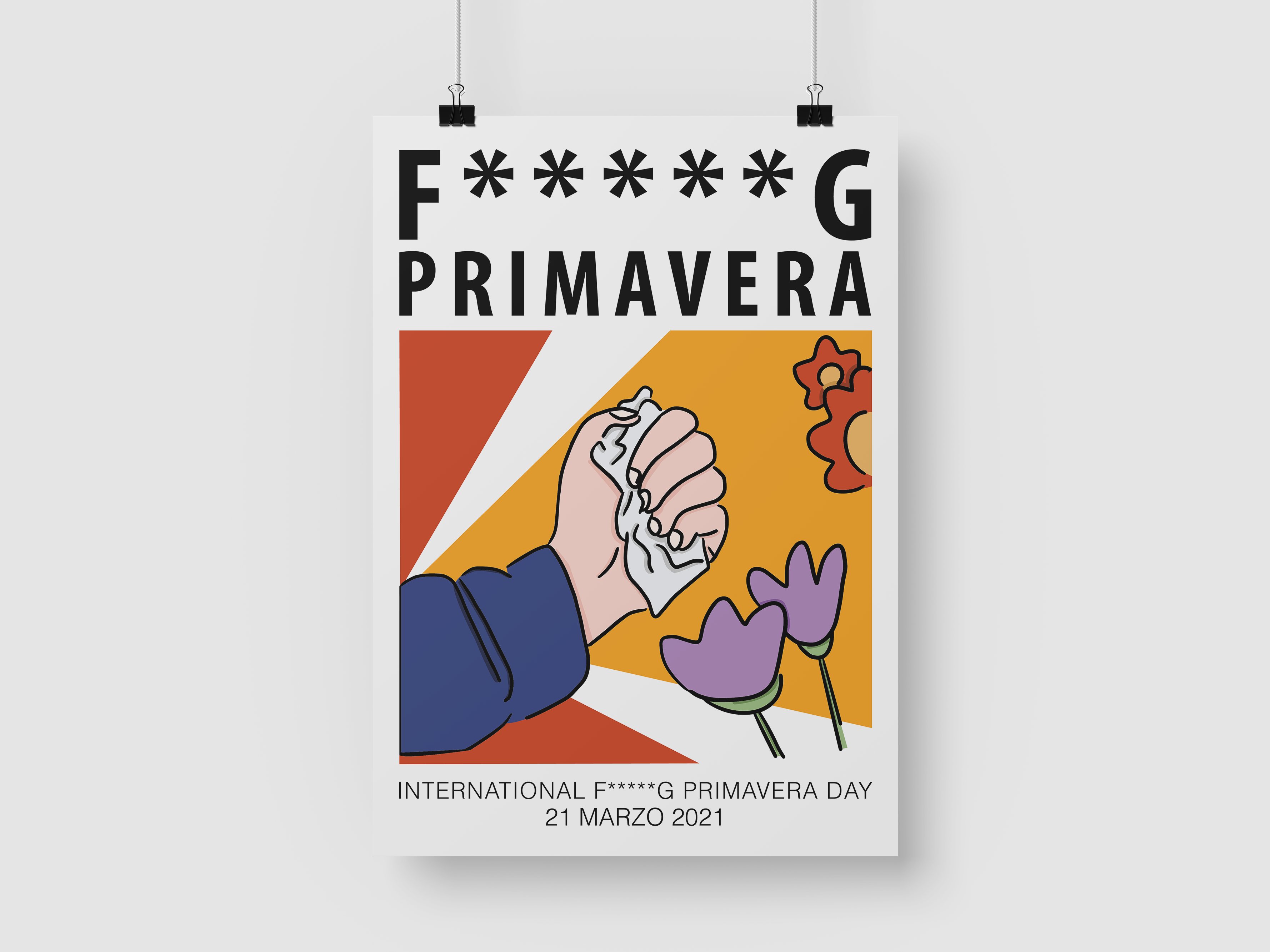 manifesto fucking primavera; illustrazione di una mano che stringe fazzoletto