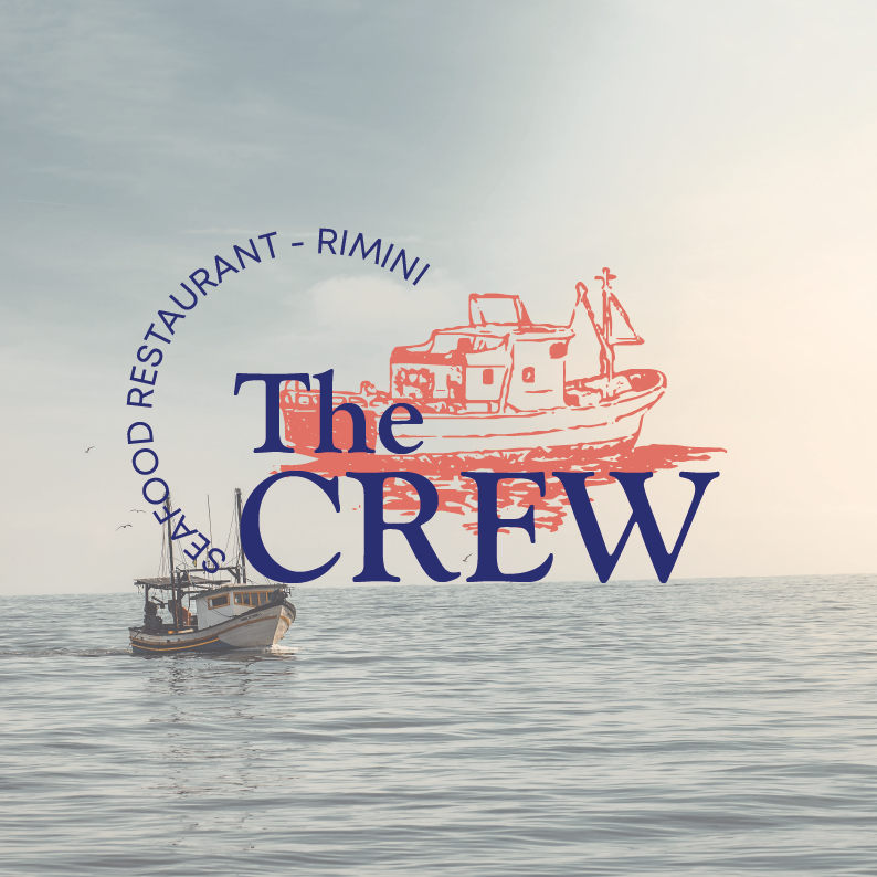 logo principale del progetto The Crew restaurant. Logo con lettering ed illustrazione peschereccio
