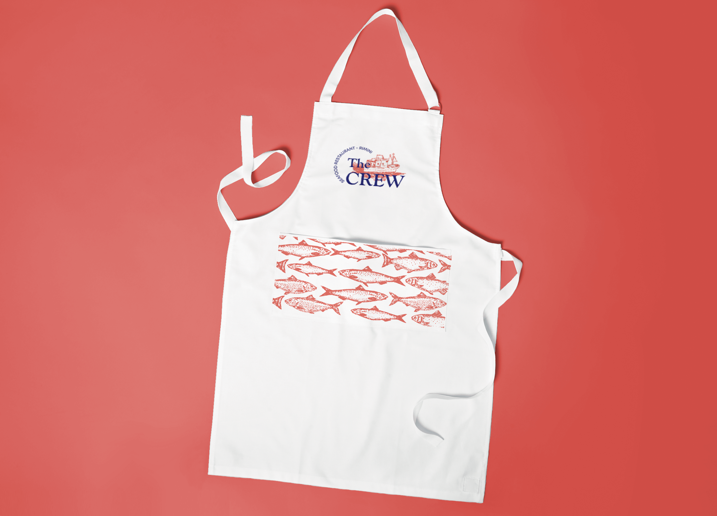 mockup grembiule con logo del progetto The Crew restaurant