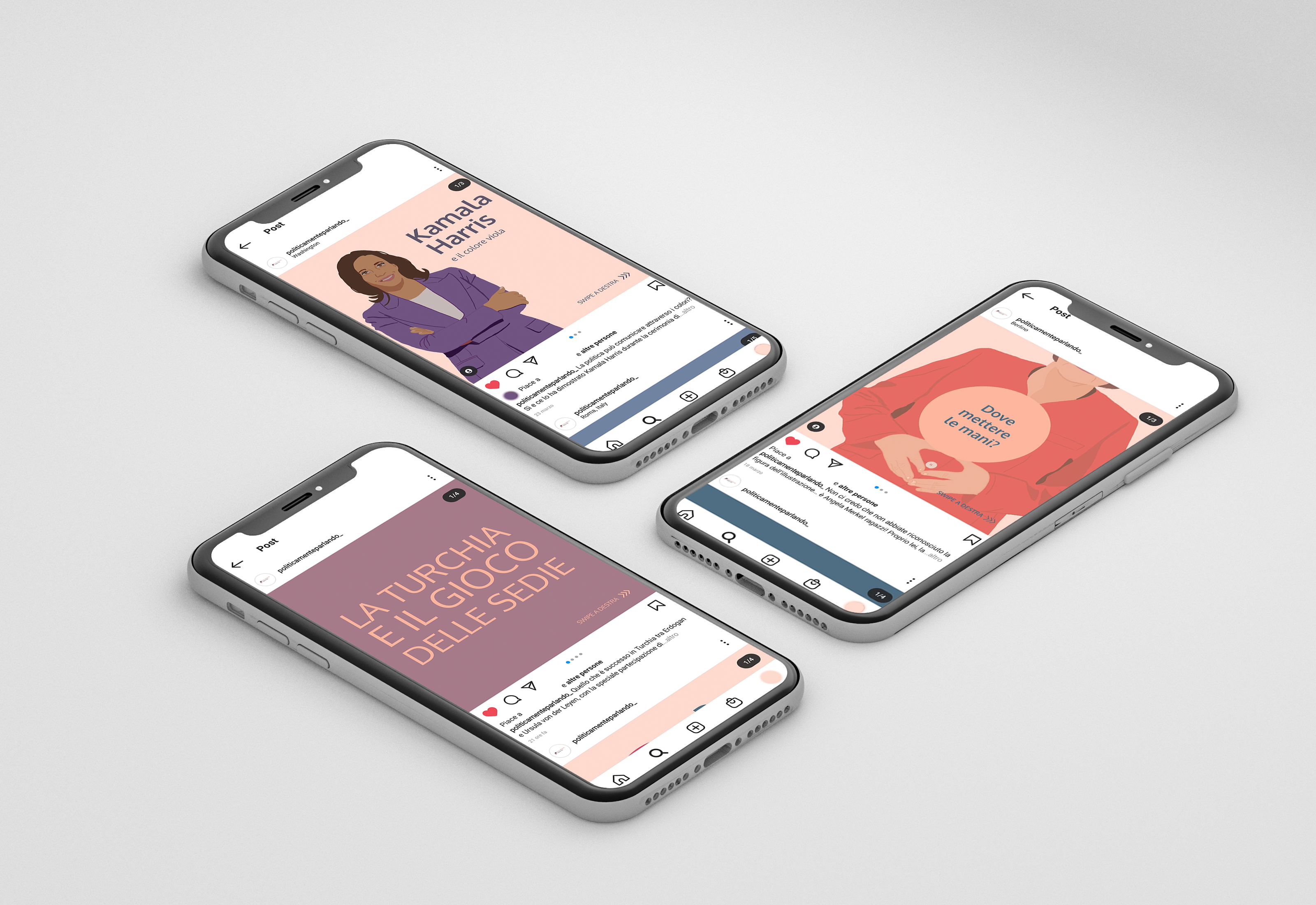 mockup con cellulari dei post di instagram per il progetto politicamente parlando